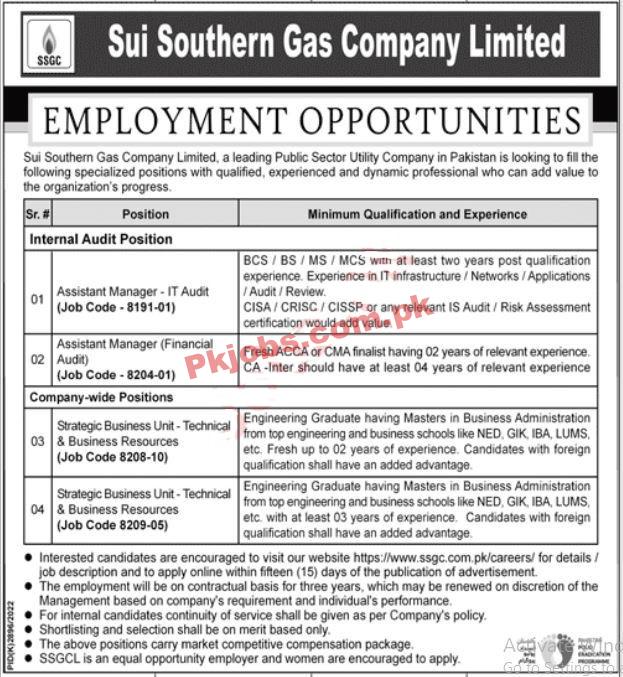 Sui Southern Gas Company Limited SSGC Jobs 2023