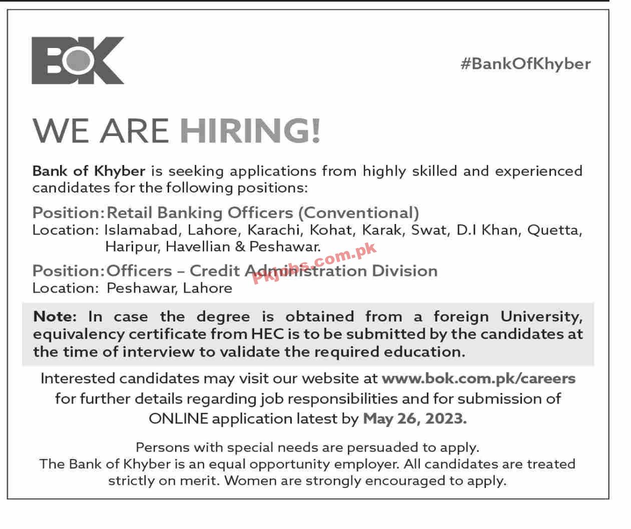The Bank of Khyber BOK Latest Jobs 2023