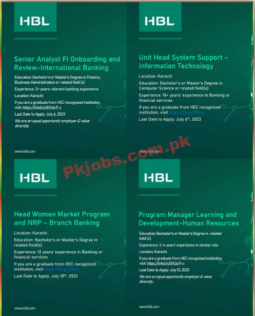 Latest Habib Bank Limited HBL Jobs 2023