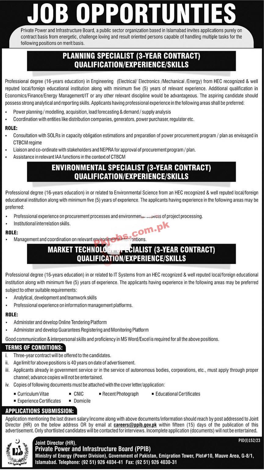 Latest Private Power and Infrastructure Board PPIB Jobs 2023