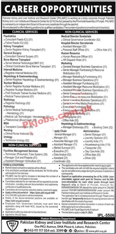 PKLI Jobs 2023 | Latest Pakistan Kidney And Liver Institute Jobs 2023 |