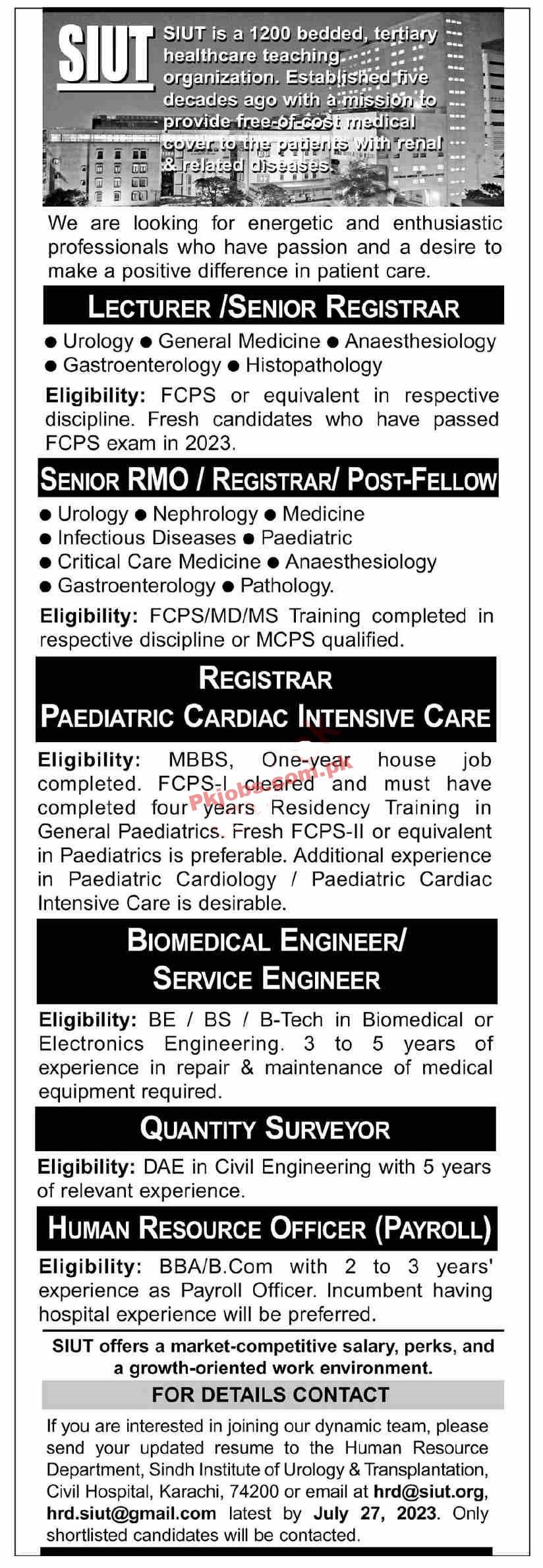 SIUT Jobs 2023 | Latest Sindh Institute of Urology and Transplantation Jobs 2023 | Sindh Institute of Urology and Transplantation Announced Latest Jobs 2023