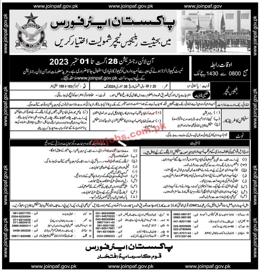 Latest PAF Jobs 2023 | Pakistan Air Force PAF Announced Latest Jobs 2023