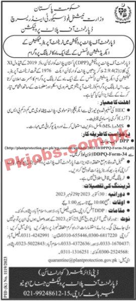 Vacant Posts At Department Of Plant Protection   Jobs In Pakistan