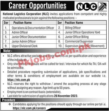 Job Openings at NLC National Logistics Corporation