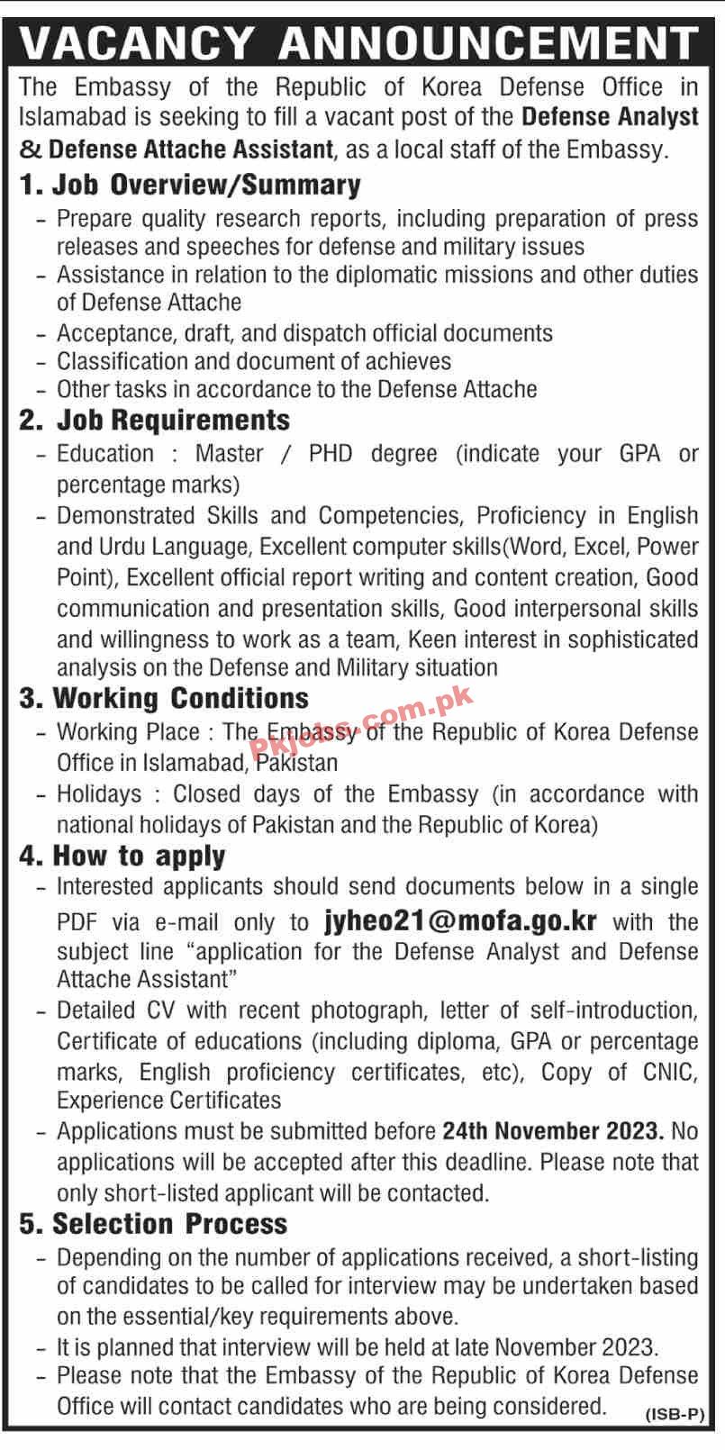 Job Positions at Embassy Of The Republic of Korea