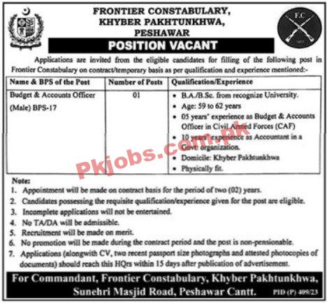 Latest FC Jobs | Apply online for Frontier Constabulary Jobs