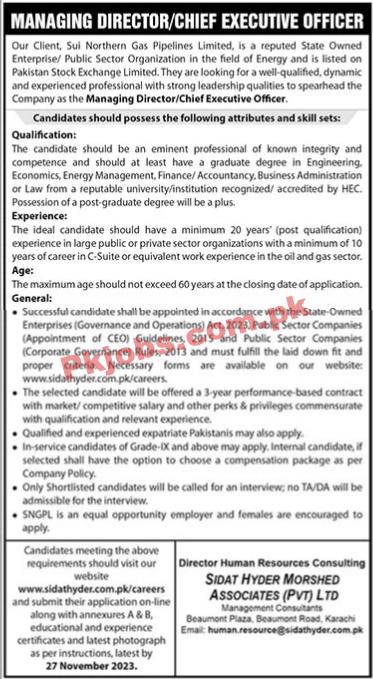 Latest SNGPL Jobs-Career Opportunities at Sui Northern Gas Pipelines Limited