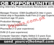 Jobs in Leading Veterinary Pharmaceuticals Manufacturer